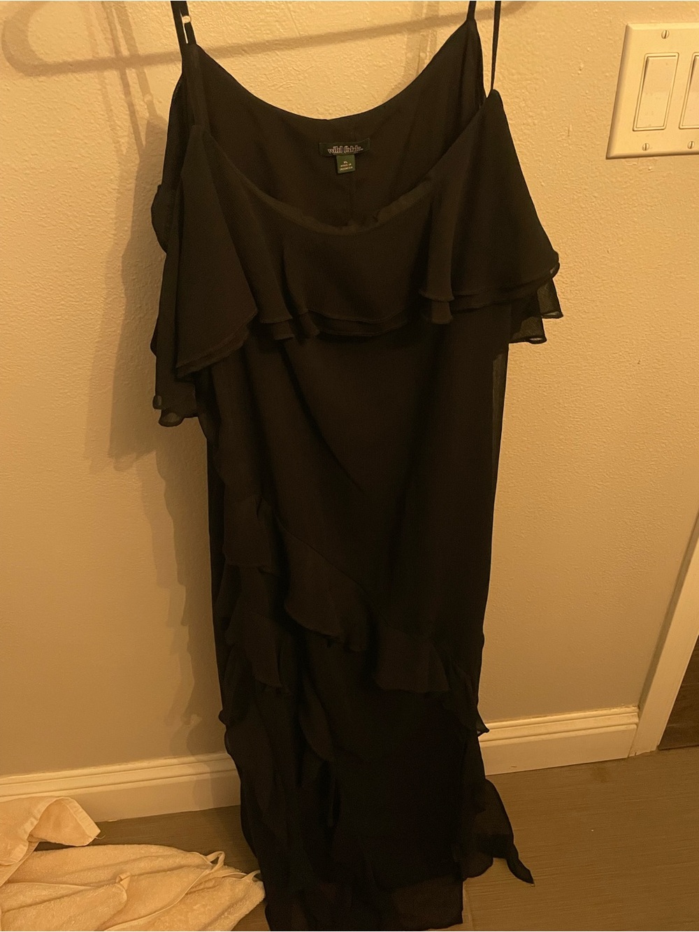 wild fable Black Ruffled Spaghetti-Strap Maxi Dress